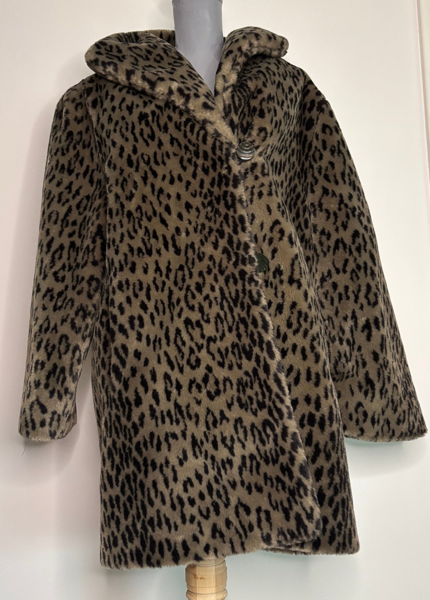 1980s Piedestal Leopard Print Women’s Faux Fur Coat Size 7