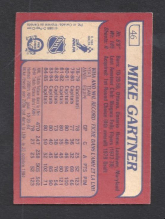 1985 - 1986 O - Pee - Chee Mike Gartner Washington Capitals Hockey Card #46