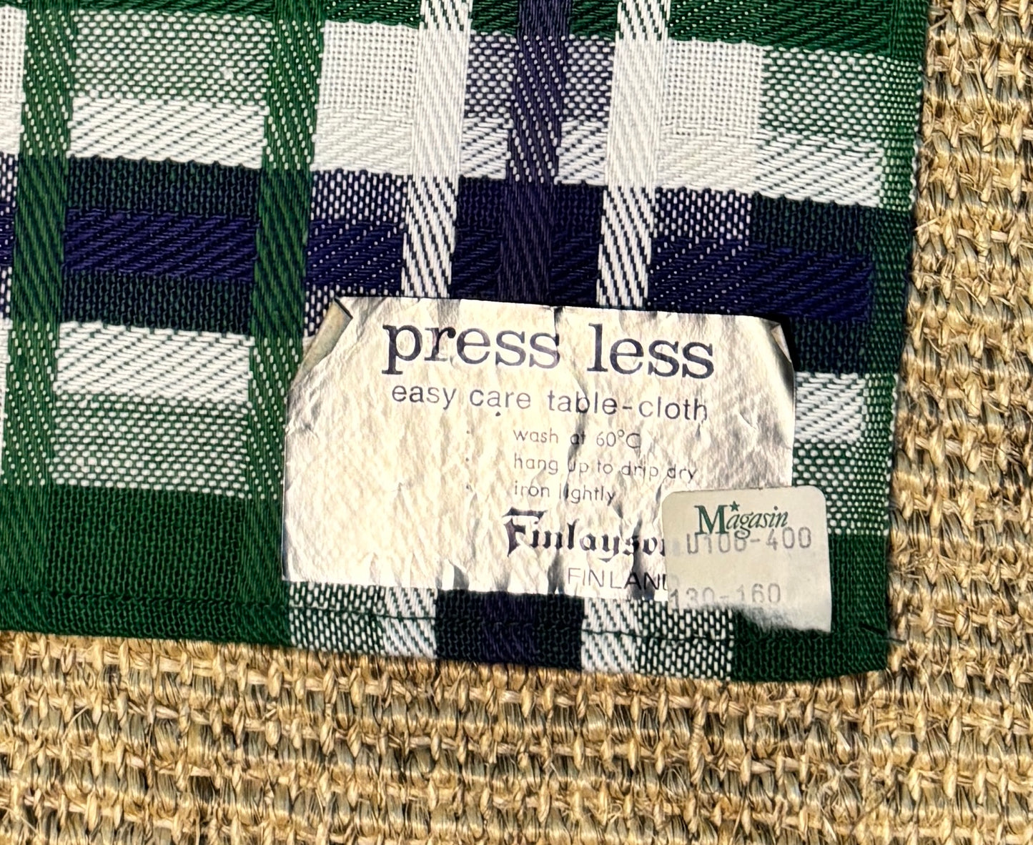 Finlayson Finland Checkered Striped Blue Retro Tablecloth