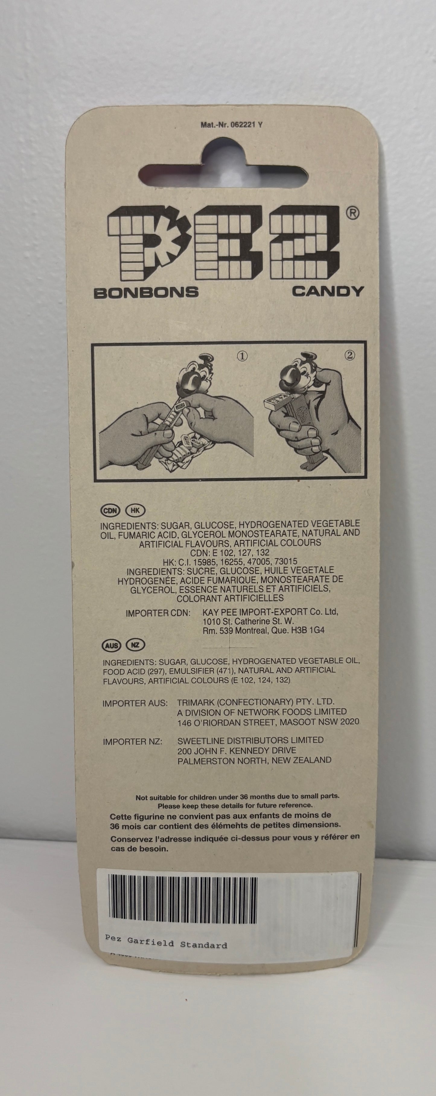 Rare Garfield Pez Dispenser on Striped Card