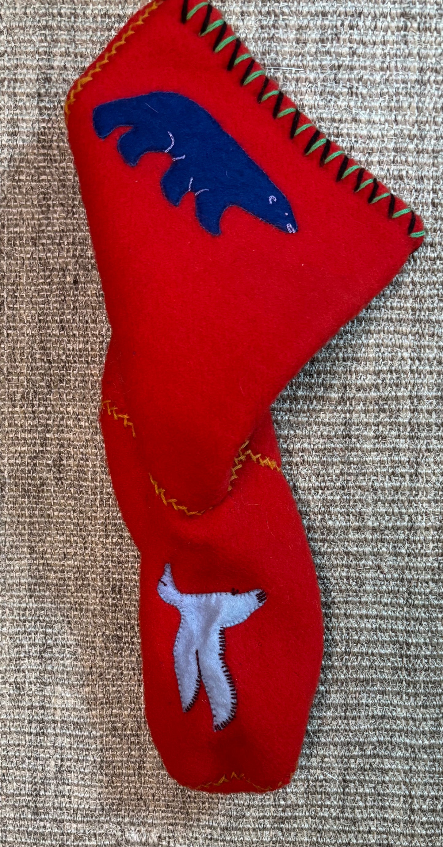 Indigenous Inspired Polar Bear Theme Wool Christmas Stocking