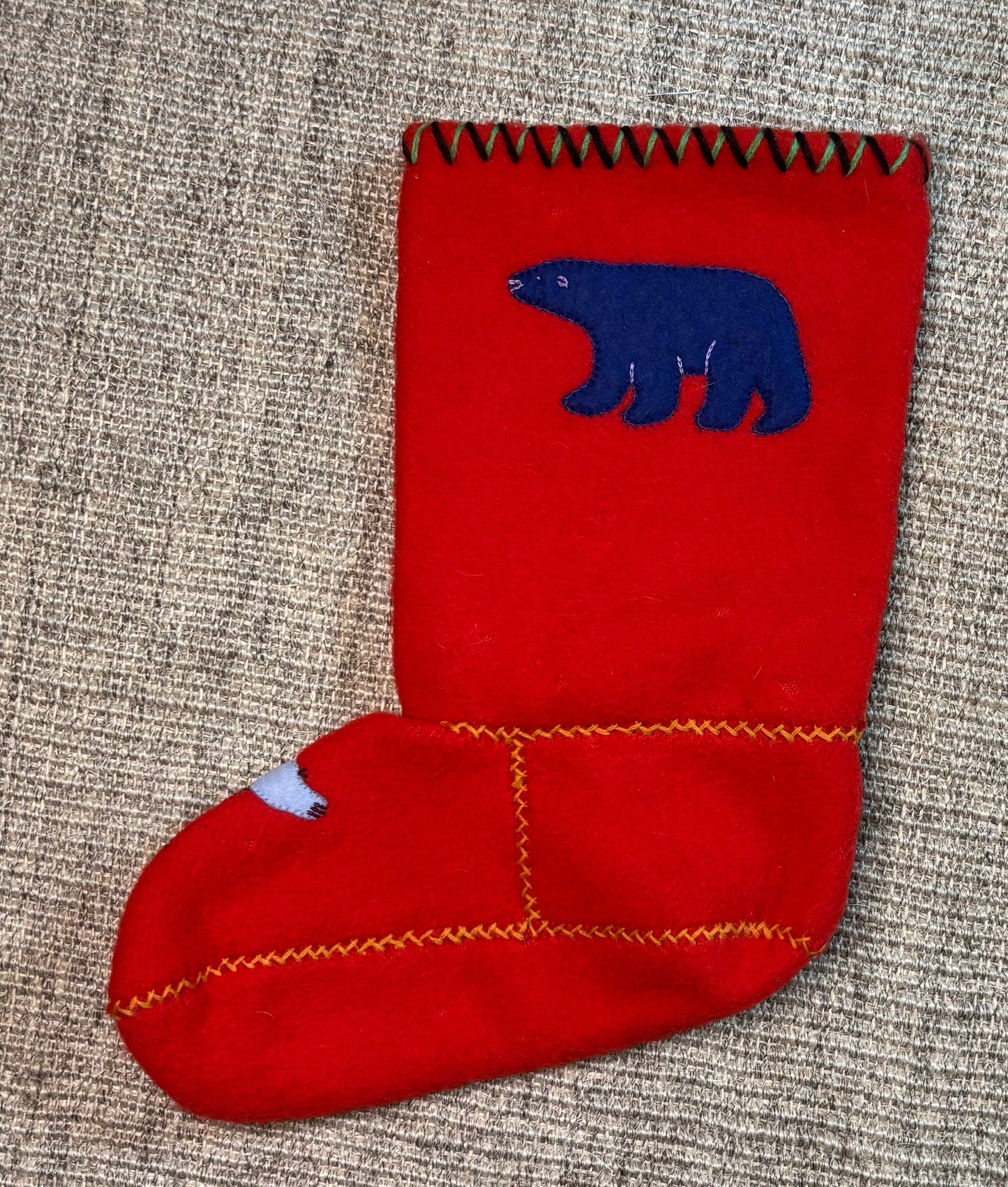 Indigenous Inspired Polar Bear Theme Wool Christmas Stocking