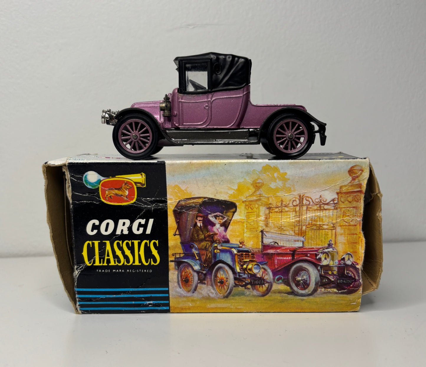 Model car on top of a Corgi Classics toy box