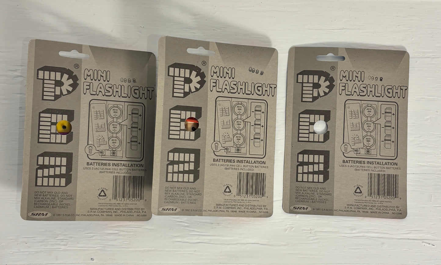 Vintage Pez Mini Flashlights New on Cards lot of 3