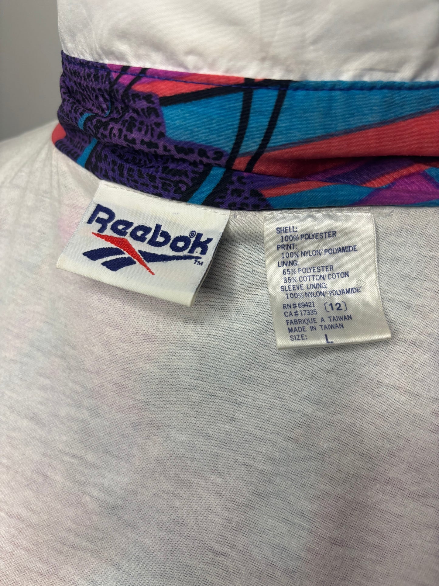 Vintage Reebok Abstract Geometric Multicolour Women's Jacket Large