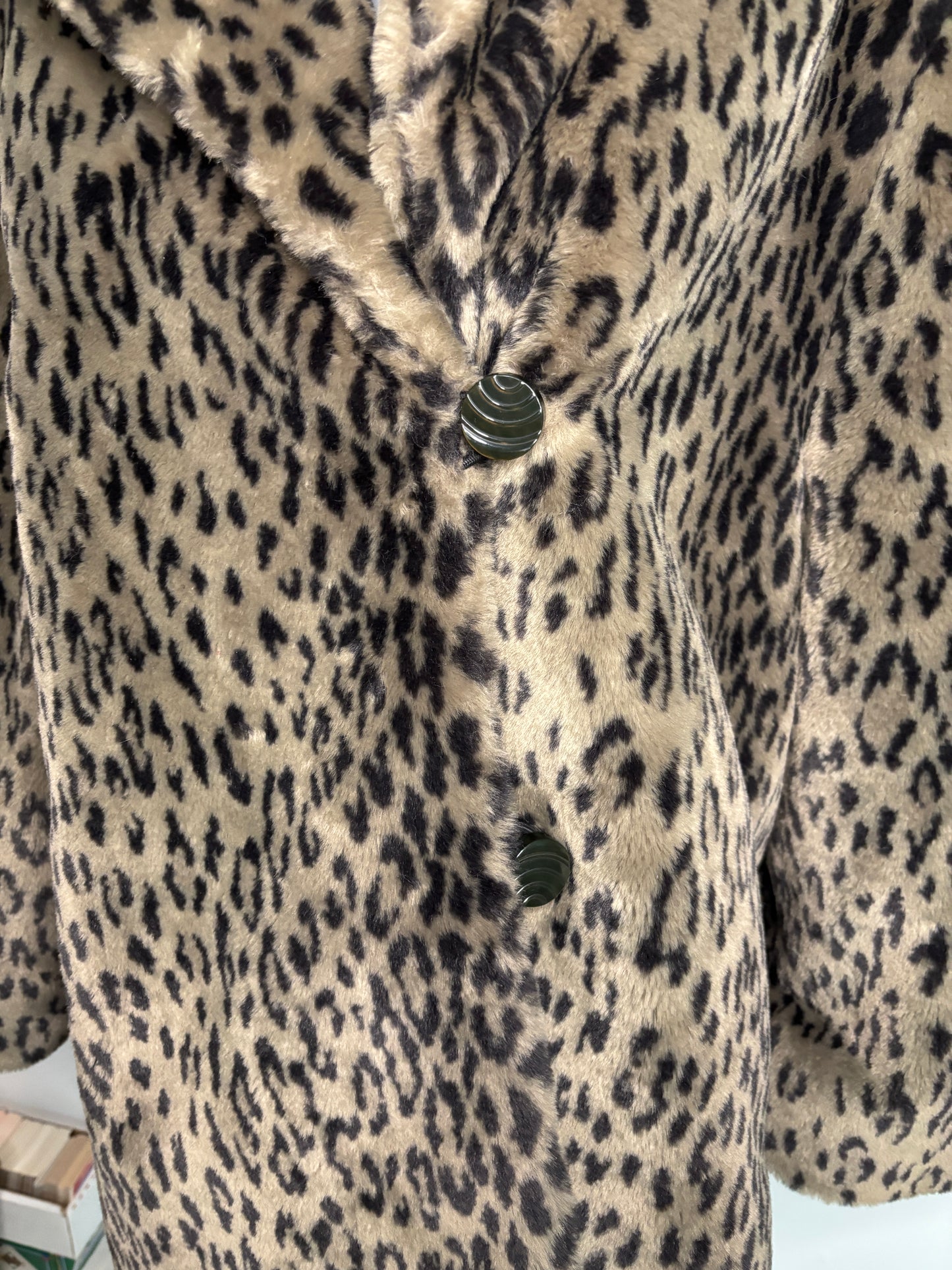 1980s Piedestal Leopard Print Women’s Faux Fur Coat Size 7