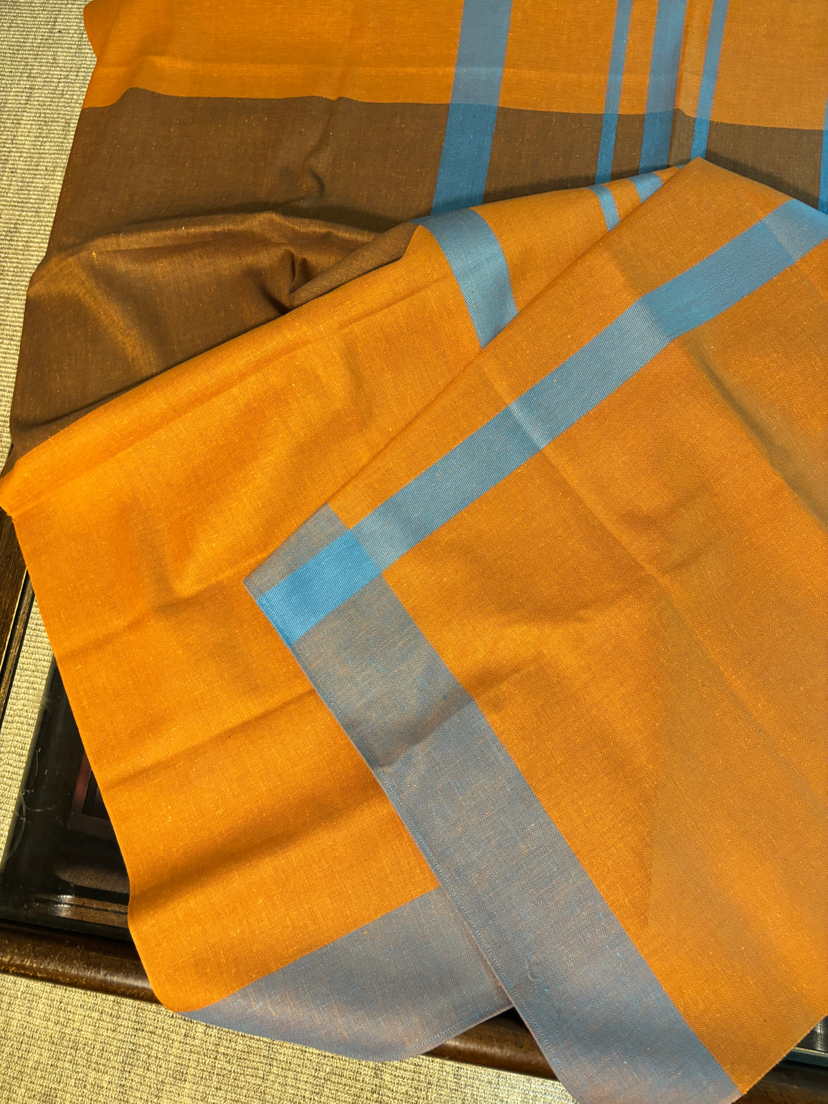 Burnt Orange and Blue Vintage Striped Tablecloth