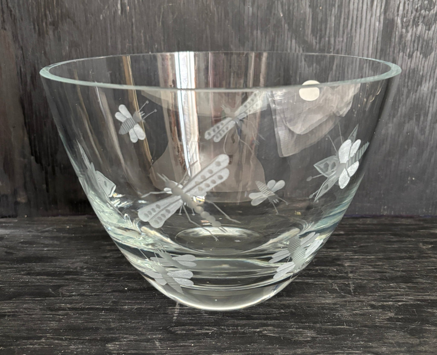 Abbott Collection Glass Salad Bowl with Etched Insects design