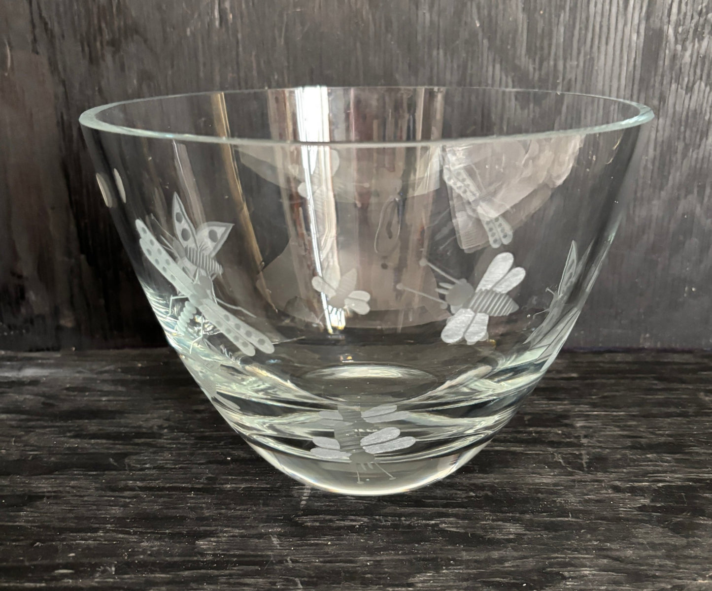 Abbott Collection Glass Salad Bowl with Etched Insects design