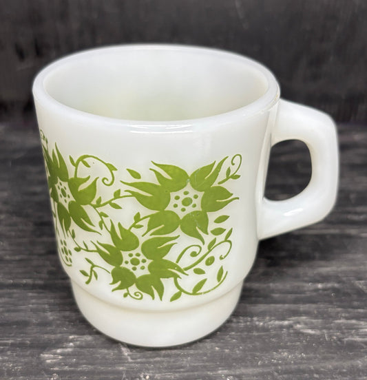 Anchor Hocking Fire King Green Floral Mug