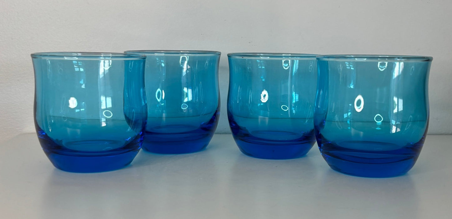 Anchor Hocking Flair Blue Lowball Rock Glasses Set