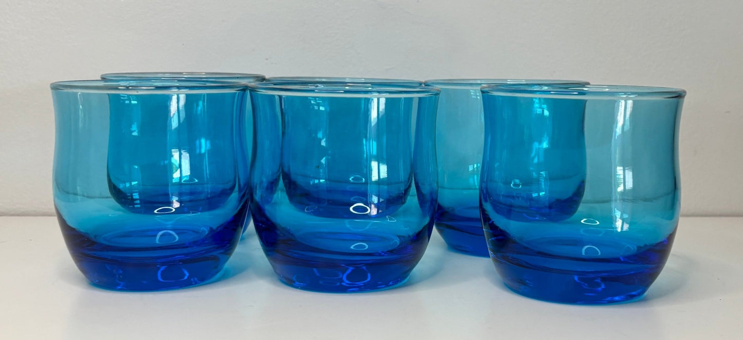 Anchor Hocking Flair Blue Lowball Rock Glasses Set of 6