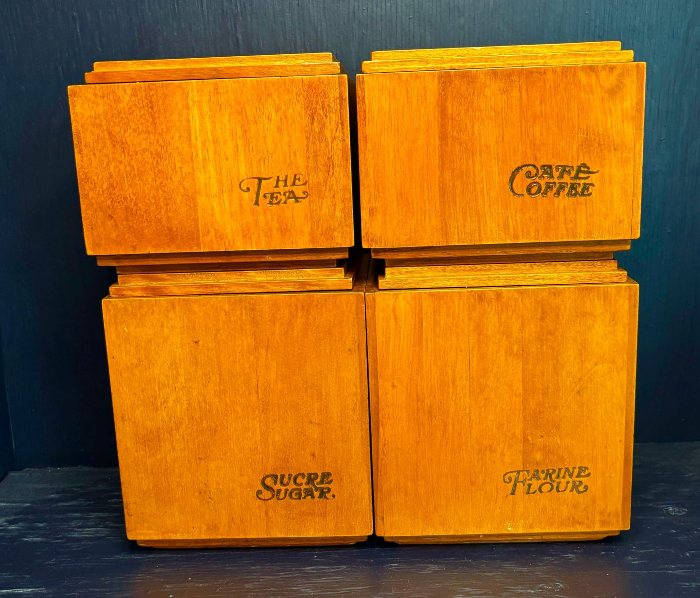 stackable wood food storage containers for tea coffee sugar and flour