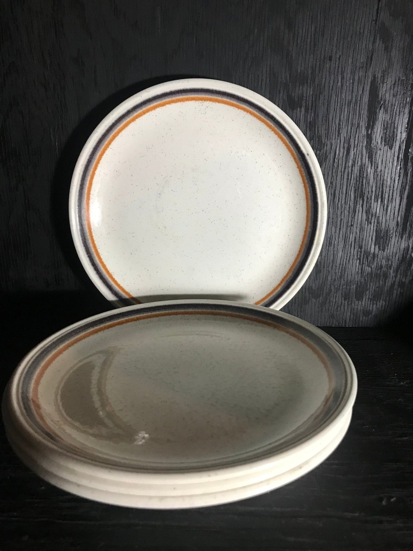 Biltons Ironstone Staffordshire Dinner Plates with Rust Brown Circle Pattern