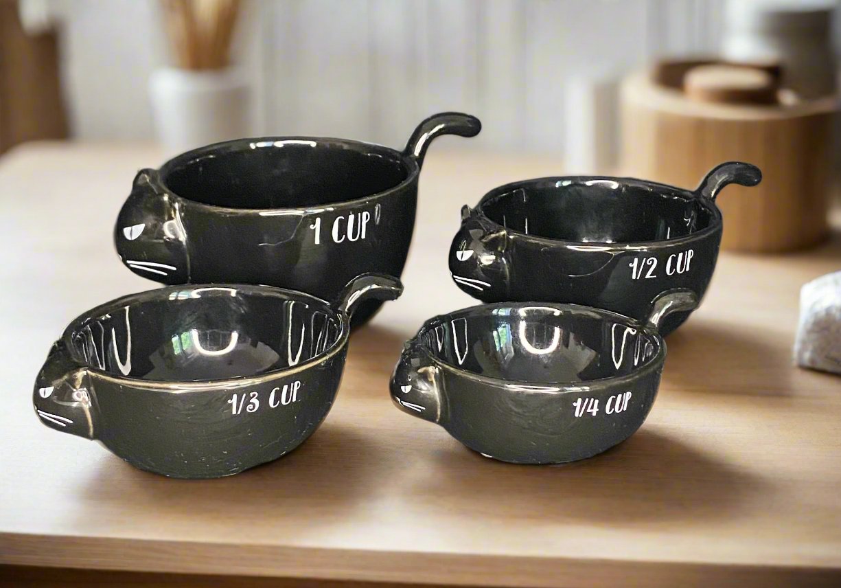Black Cat Ceramic Measuring Cups