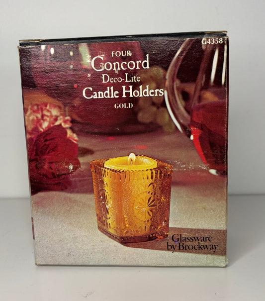 Brockway Glassware Concord Deco-Lite Amber Candle Holders