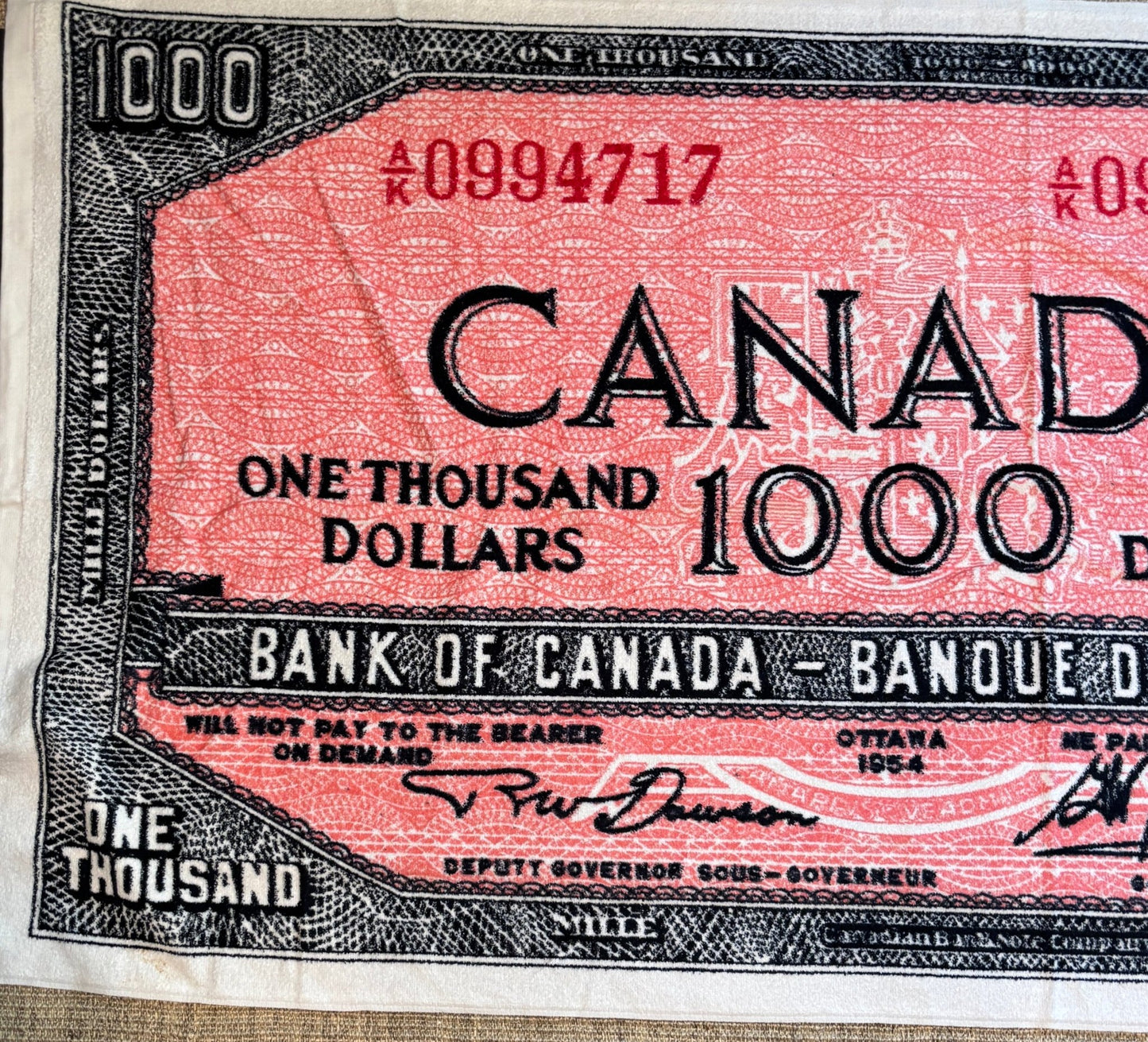 Canadian $1000 Bill Towel