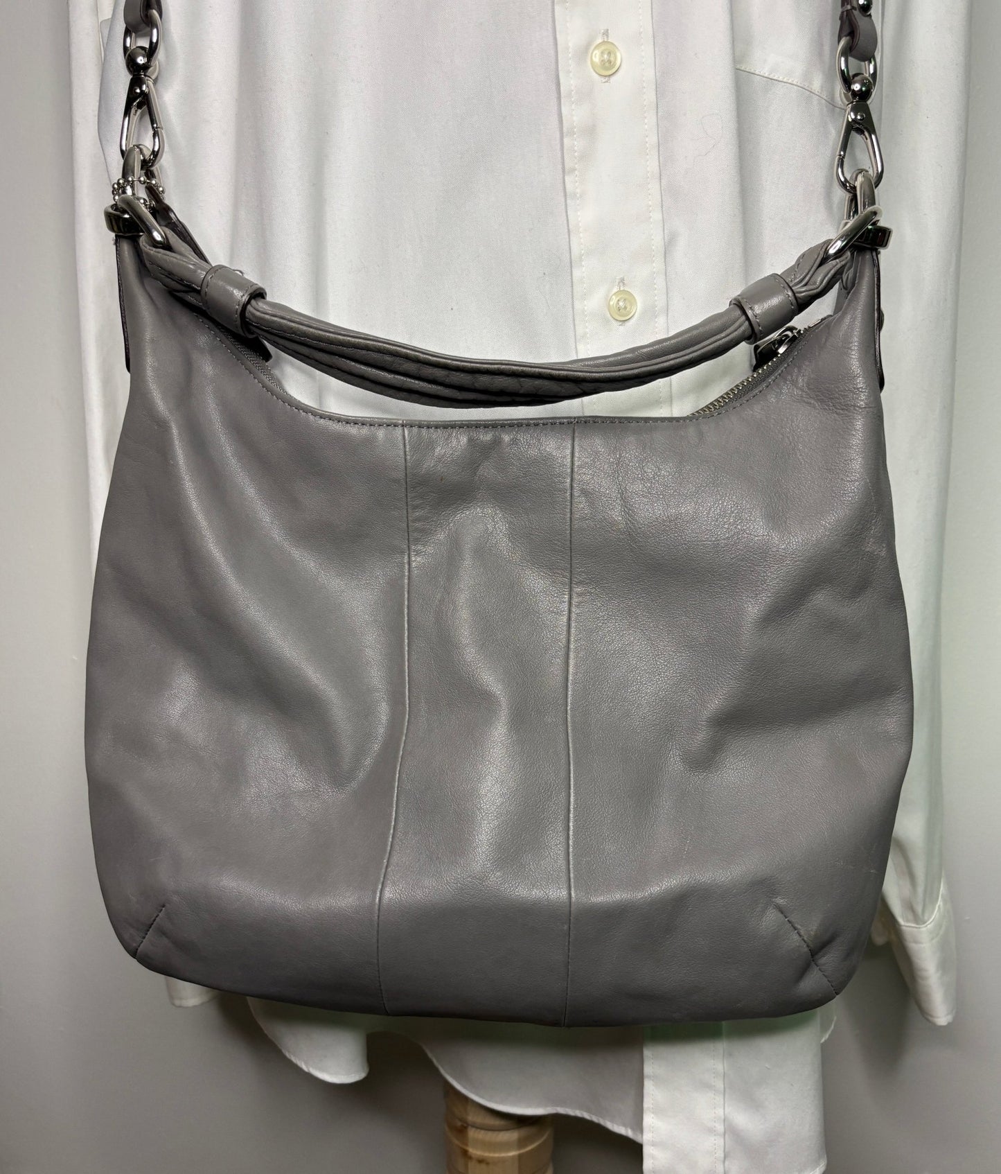 Coach Kristin Pewter Gray Leather Hobo Shoulder Purse