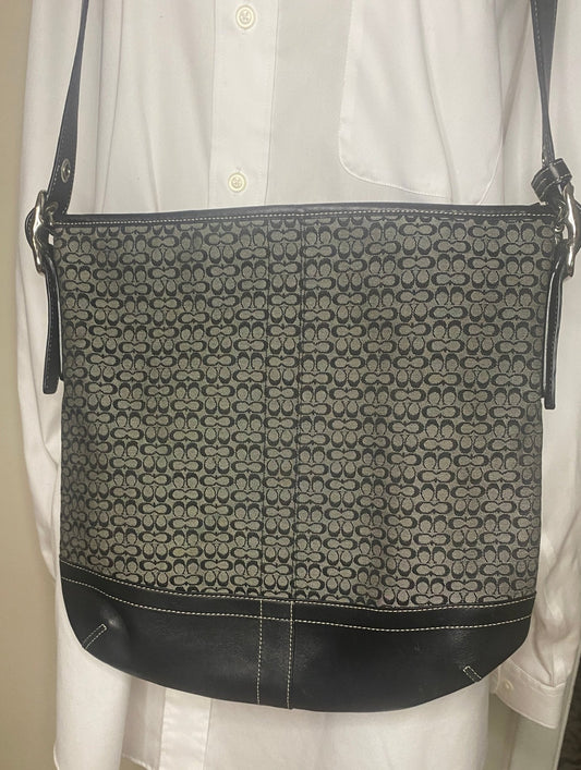 Coach Signature Jacquard Black Gray Crossbody Purse F065 - F10416