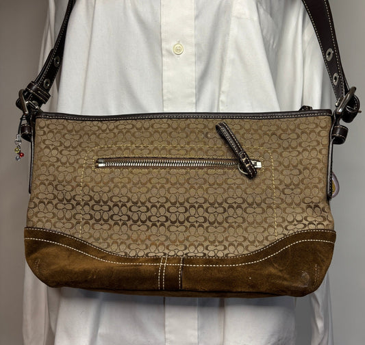 Coach Soho Signature Brown Suede and Jacquard Crossbody Purse