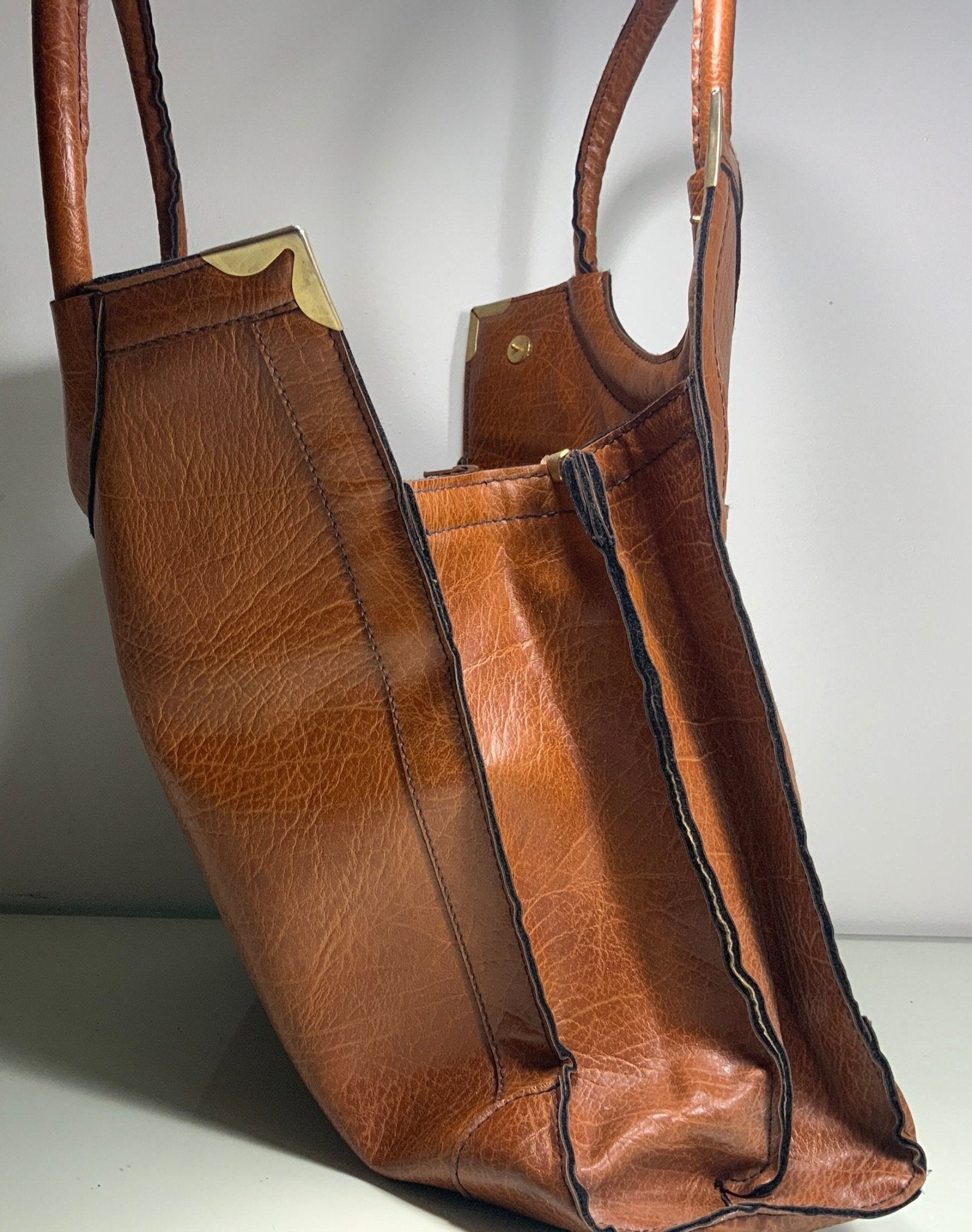 Cornell Creations Brown Leather Top Handle Purse