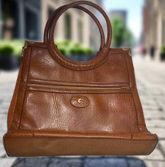 Cornell Creations Brown Leather Top Handle Purse