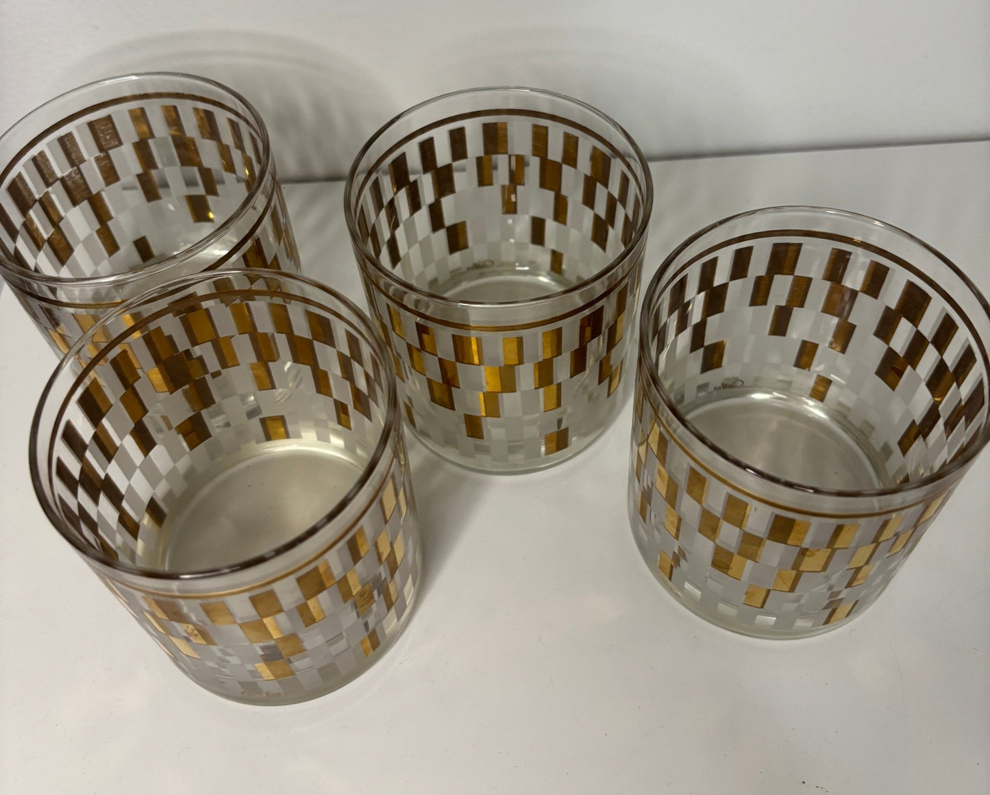 Cutler Gold Block Old Fashioned Lowball Glasses with block style design