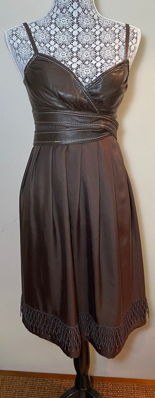 Danier Leather Brown Leather Bustier Dress Size 6