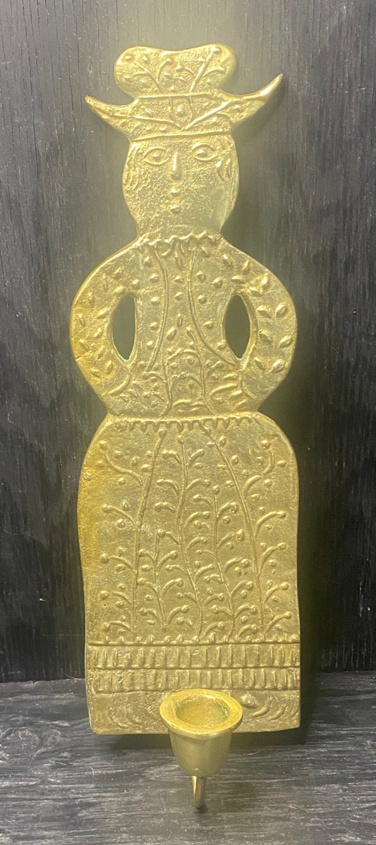 Danish Woman Brass Wall Sconce Candlestick Holder