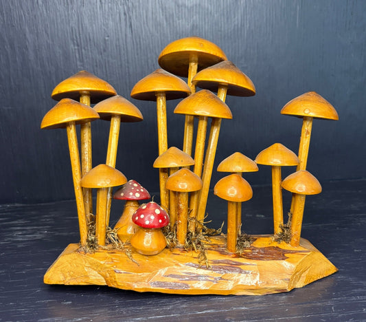 Decorative Wood Mushroom Cluster Folk Art