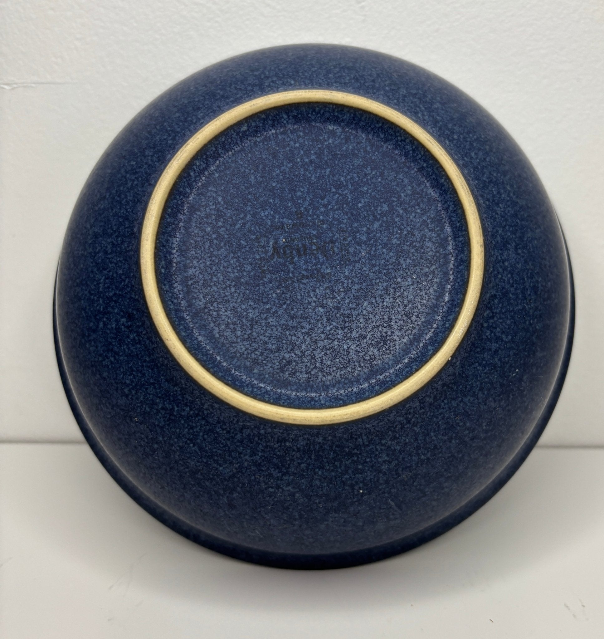 blue Denby Blue Jetty Soup Bowl with beige trim