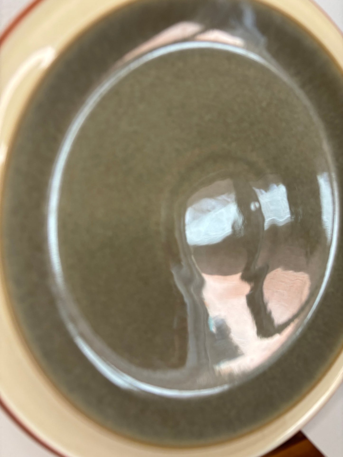 Denby Fire Sage Salad Plate with green center and burnt orange trim