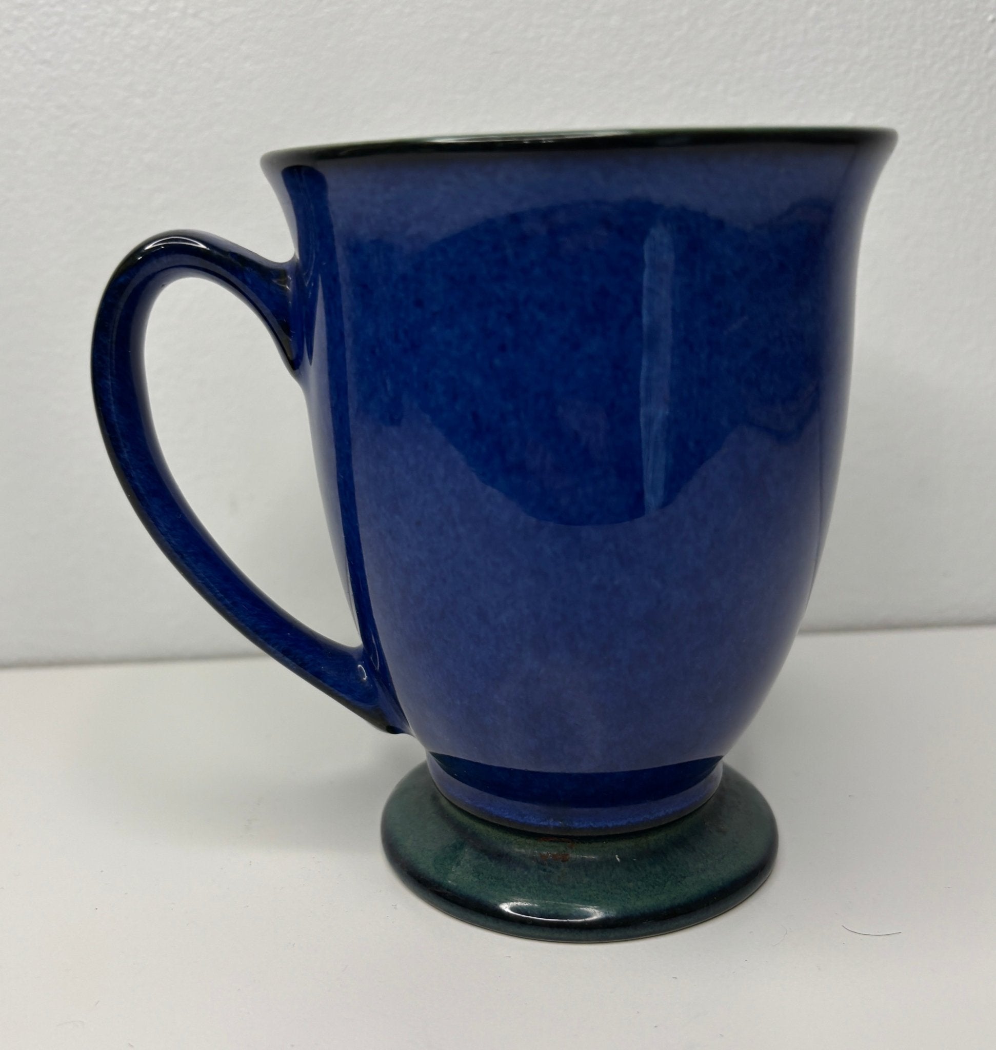 Denby Harlequin Blue and Green Footed Pedestal Mug