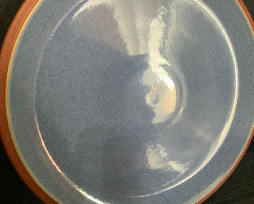 Denby Juice Blue Plate with blue color and brown trim