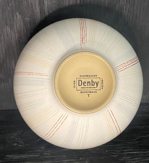 Denby Mist Falls Rice Bowl with pink and blue stripe pattern