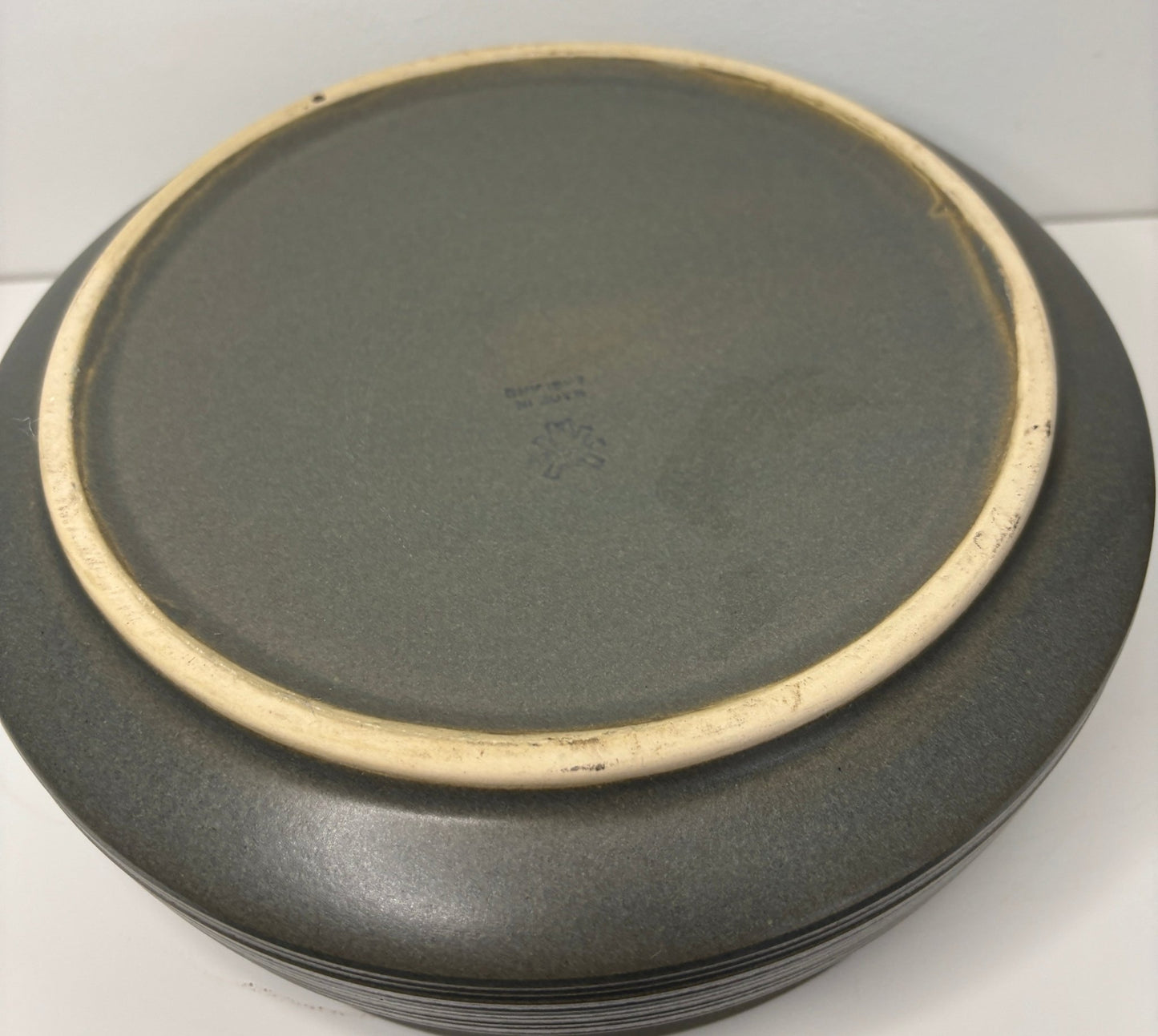 green Denby Sherwood Serving Bowl with raised rib design