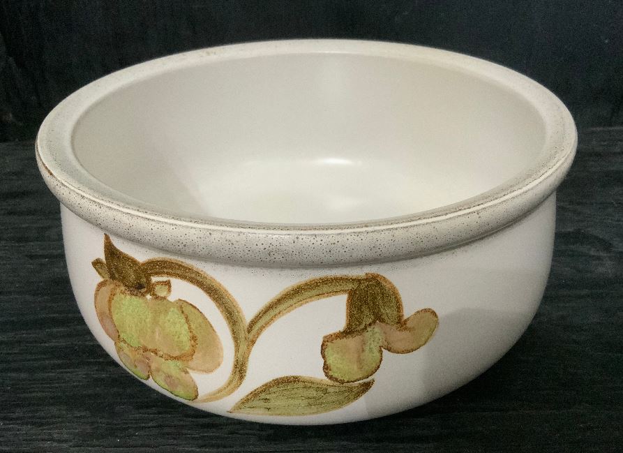 Denby Troubadour Salad Serving Bowl with geen flower and stem design