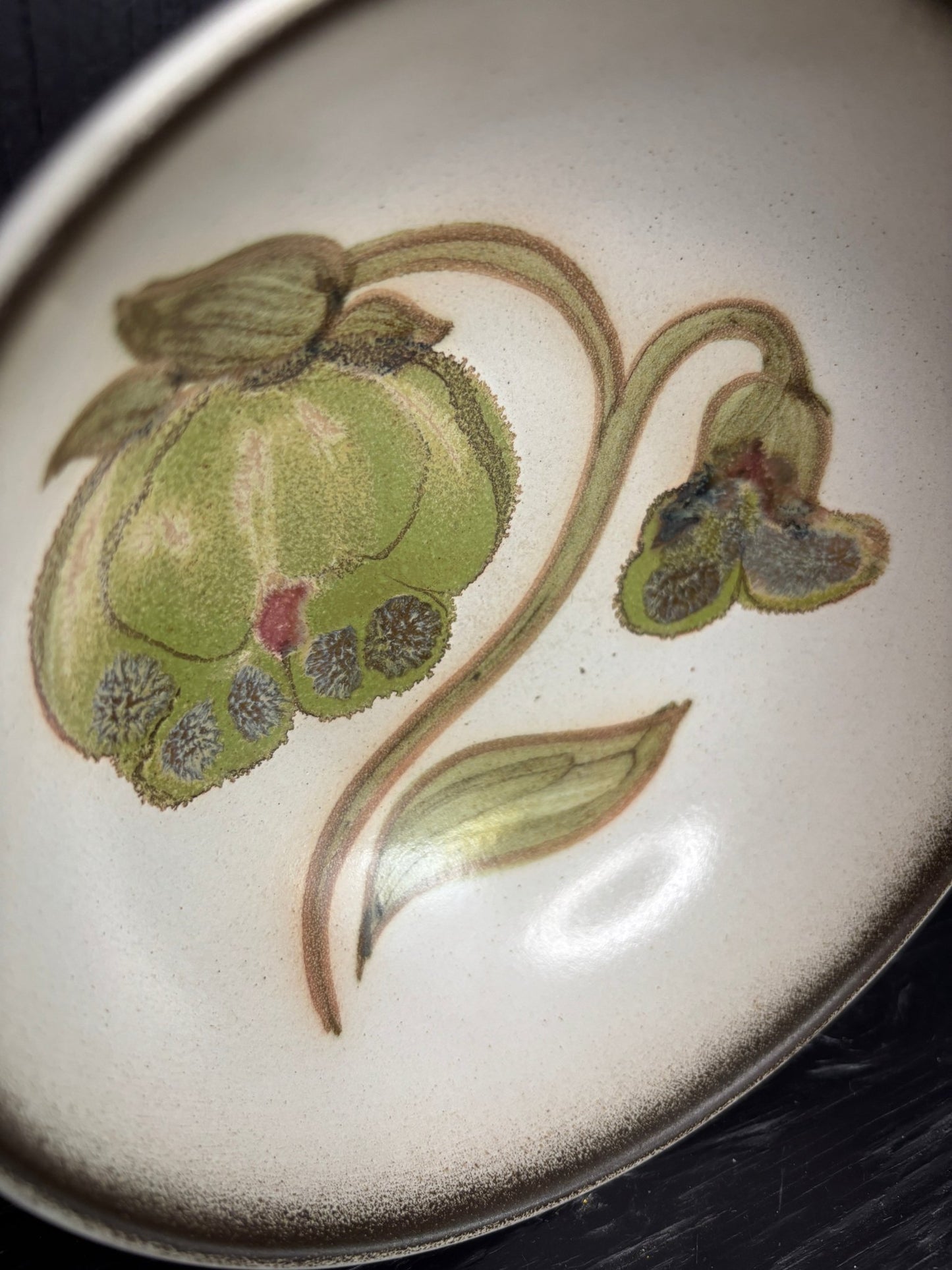 Denby Troubadour Soup Bowl with green flowers and stem