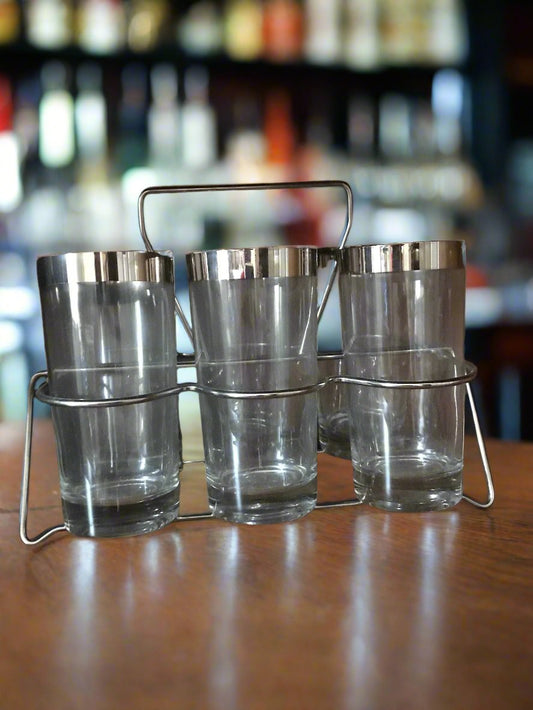 Dorothy Thorpe Silver Cocktail Highball Barware Set with Carrier