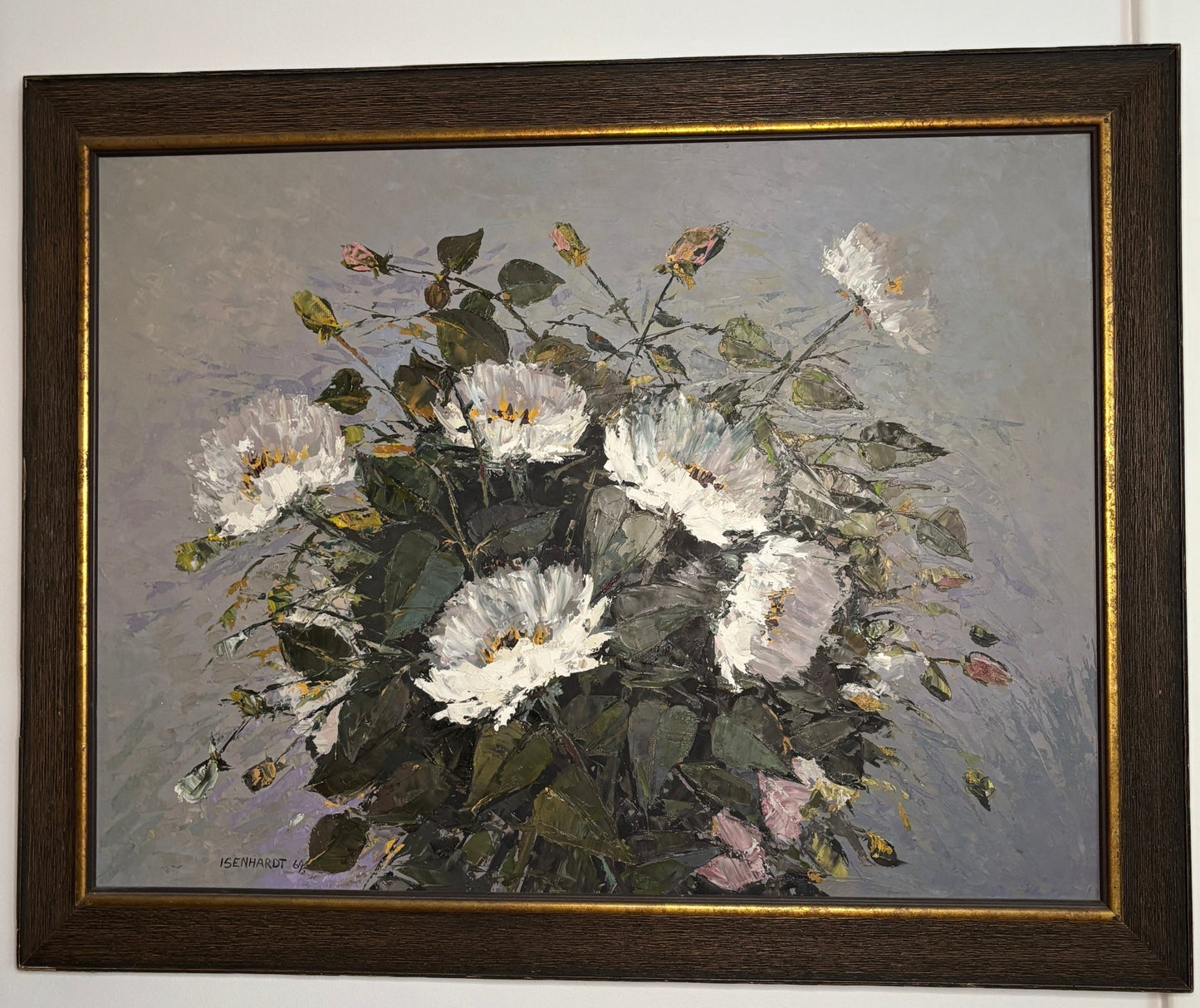 E Isenhardt Original White Flower Bouquet Oil Painting