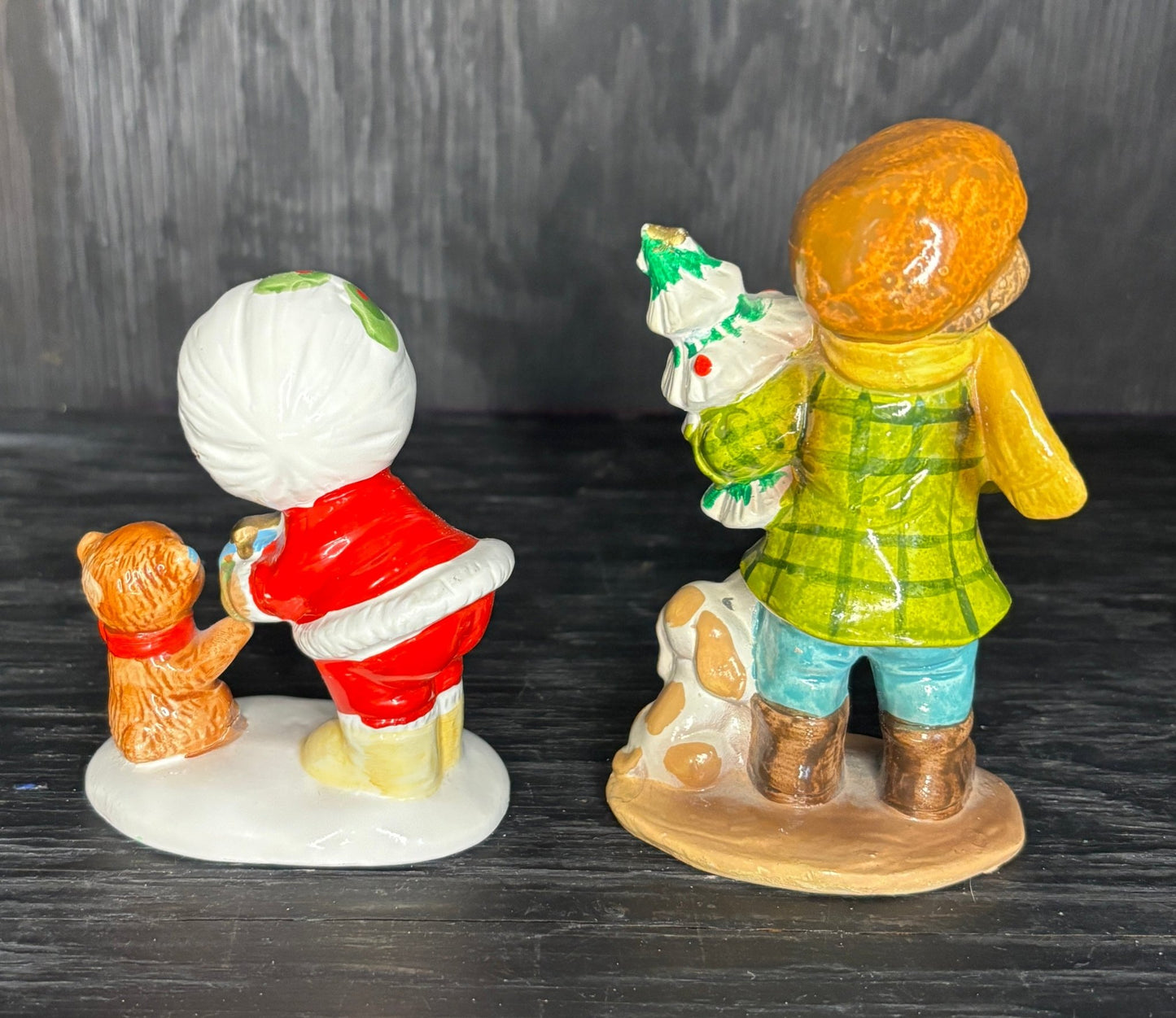 Enesco Boy and Girl with Dogs Vintage Christmas Figurines