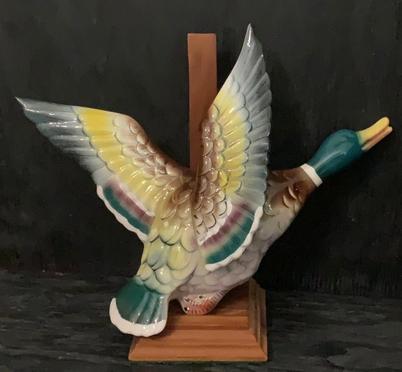 Hand Painted Ceramic Duck in Flight Wall Hanger
