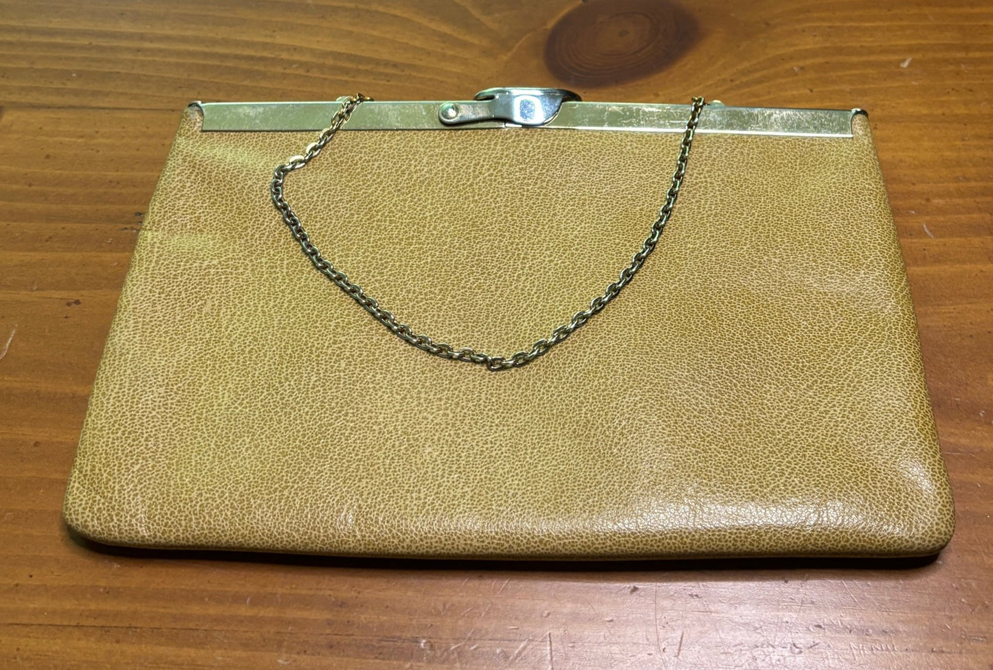 Etra Light Brown Leather Lift Clasp Vintage Clutch Purse