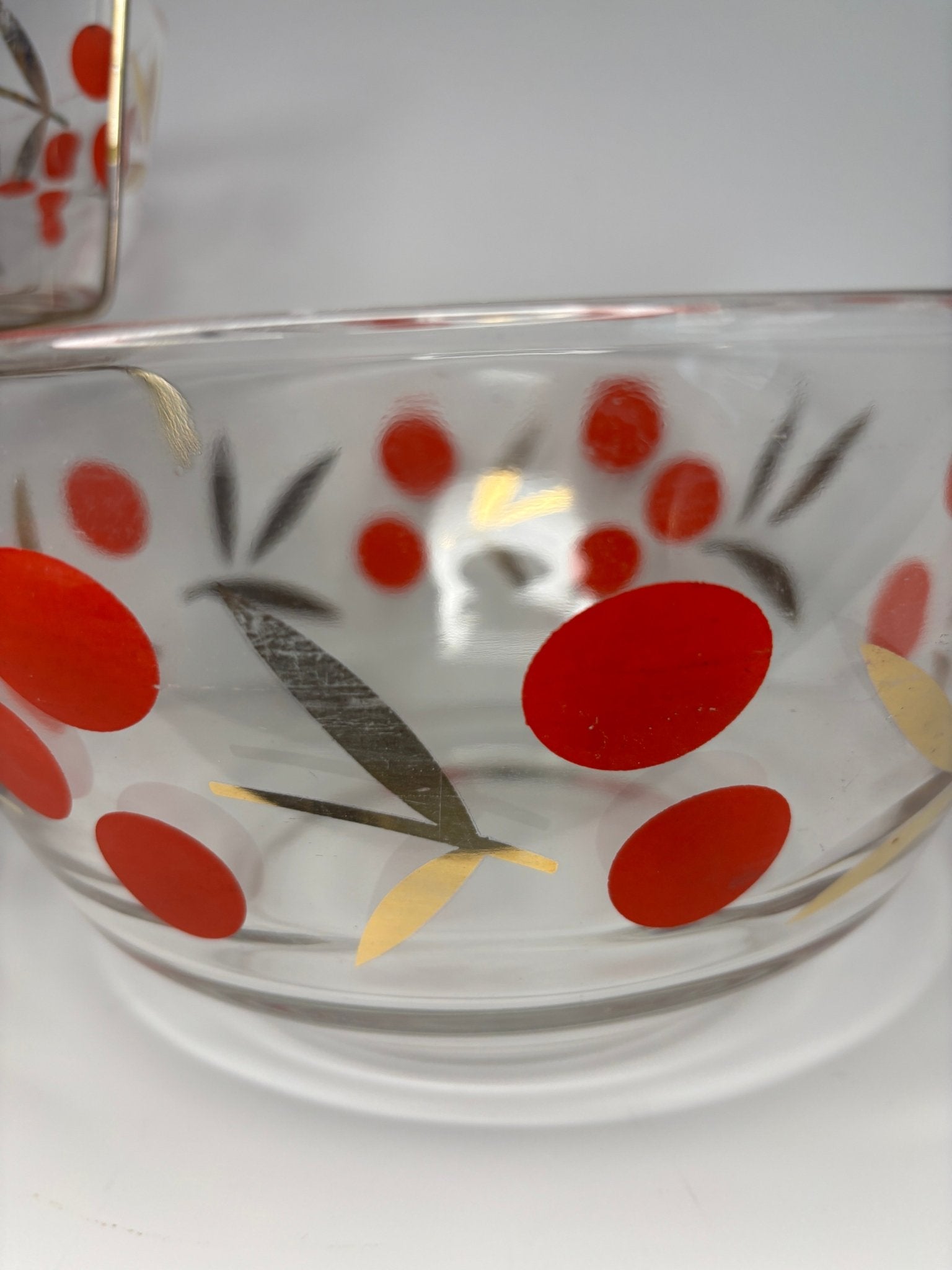 Federal Glass Cherry Gold Leaf Vintage Chip and Dip Bowls