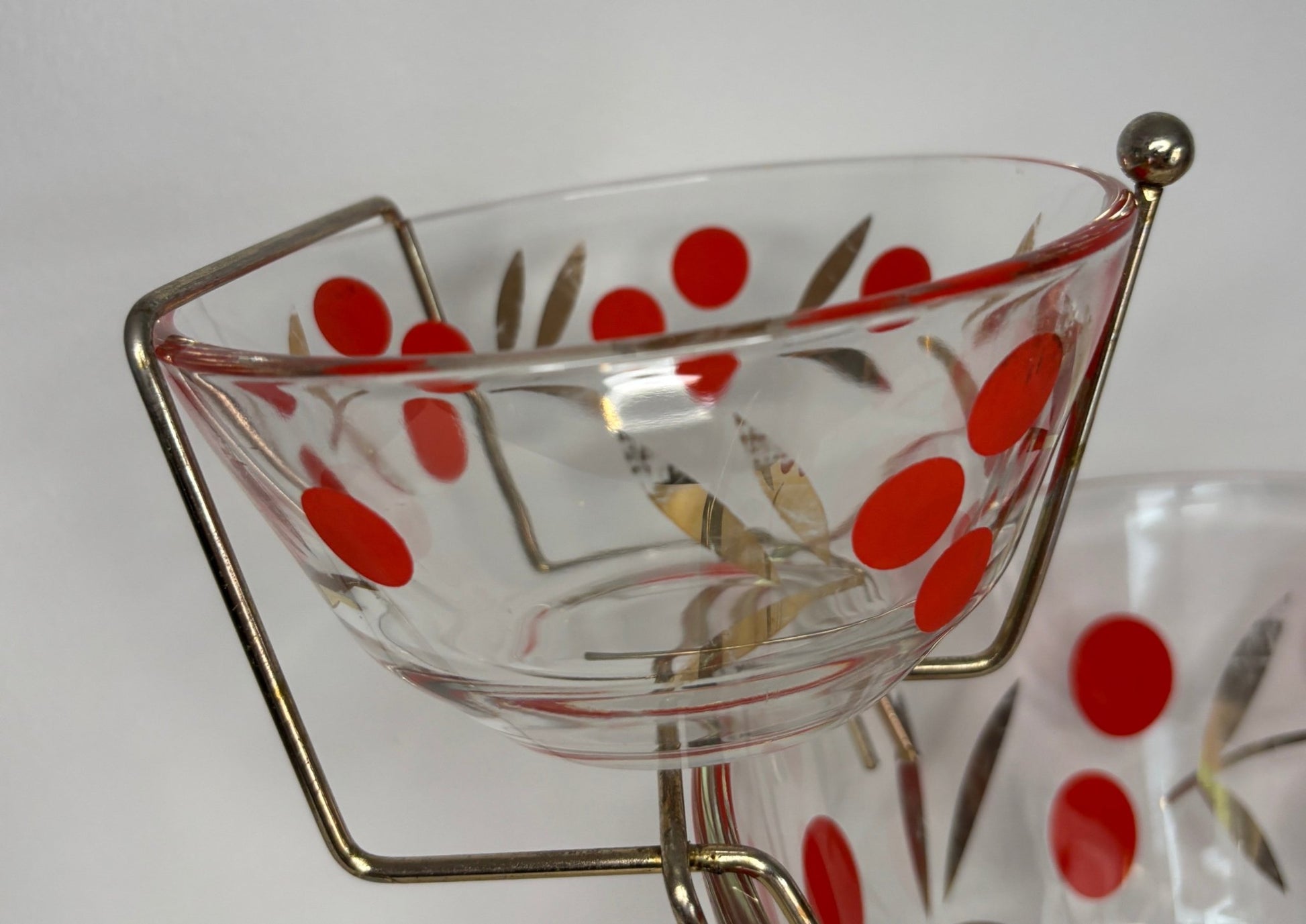 Federal Glass Cherry Gold Leaf Vintage Chip and Dip Bowls