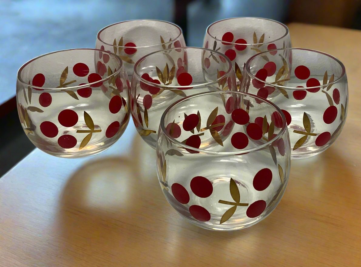 Federal Glass Roly Poly Cherry Lowball Bar Glasses set of 6