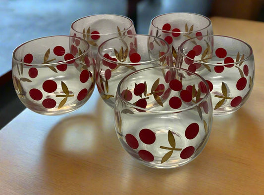 Federal Glass Roly Poly Cherry Lowball Bar Glasses set of 6