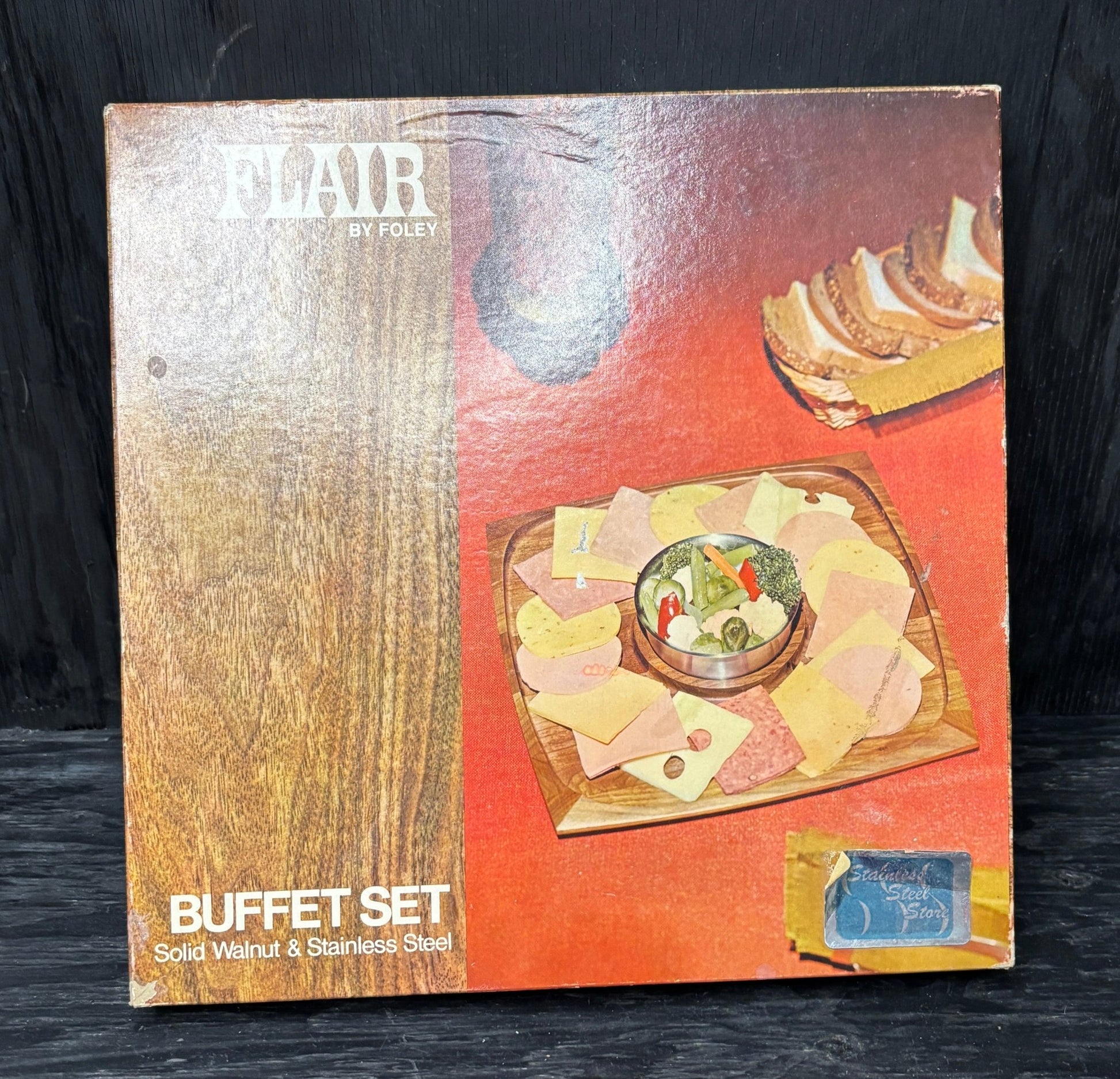 Flair by Foley Vintage Walnut and Stainless Steel Buffet Serving Tray