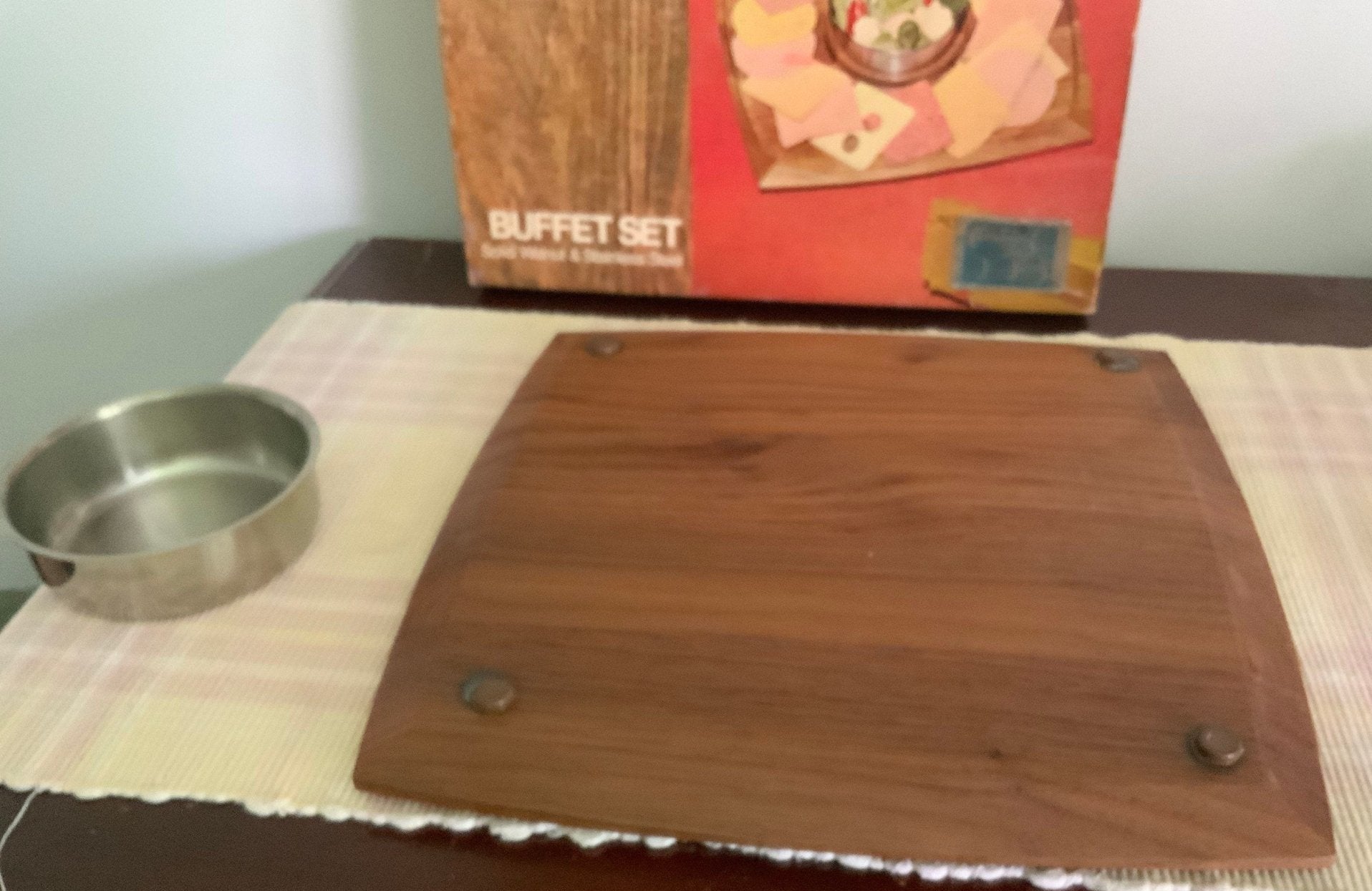 Flair by Foley Vintage Walnut and Stainless Steel Buffet Tray