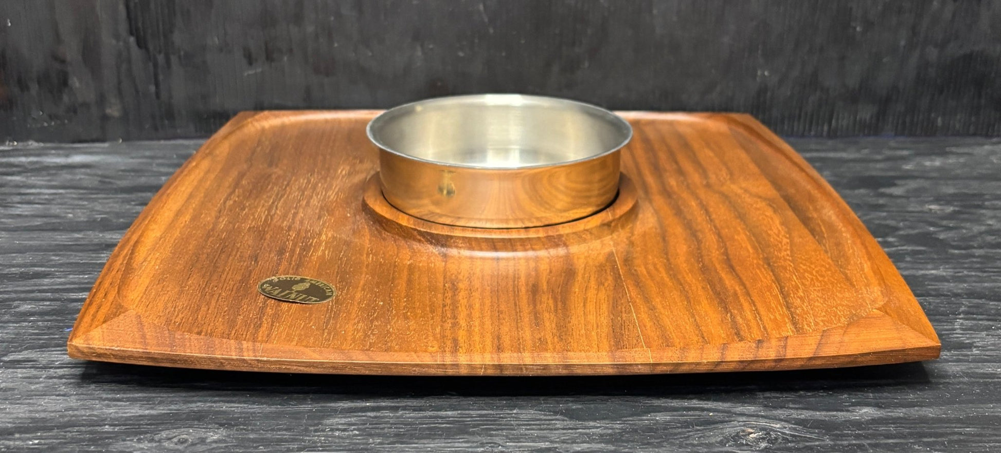 Flair by Foley Vintage Walnut and Stainless Steel Buffet Serving Tray